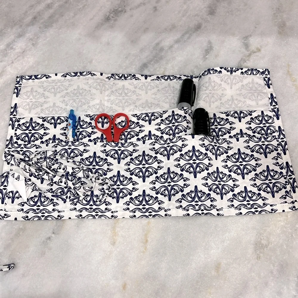 Tri Fold 12 Pocket Navy and White Damask Travel Organizer NEW!